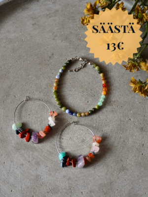 amuletti kivikorut cosmic flow korusetti korvakorut rannekoru käsikoru